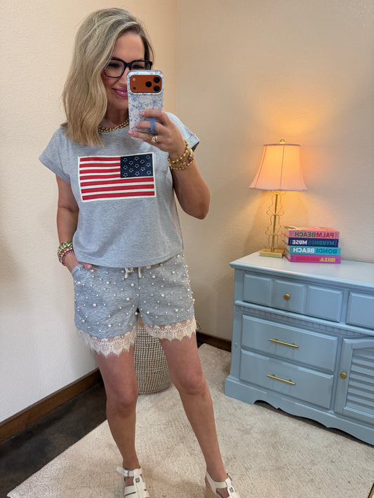 Heather Gray Flag Patch Tee