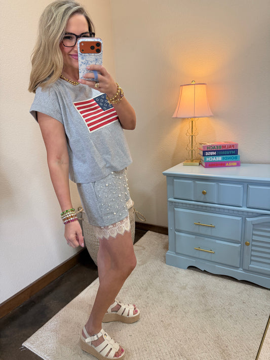 Heather Gray Flag Patch Tee