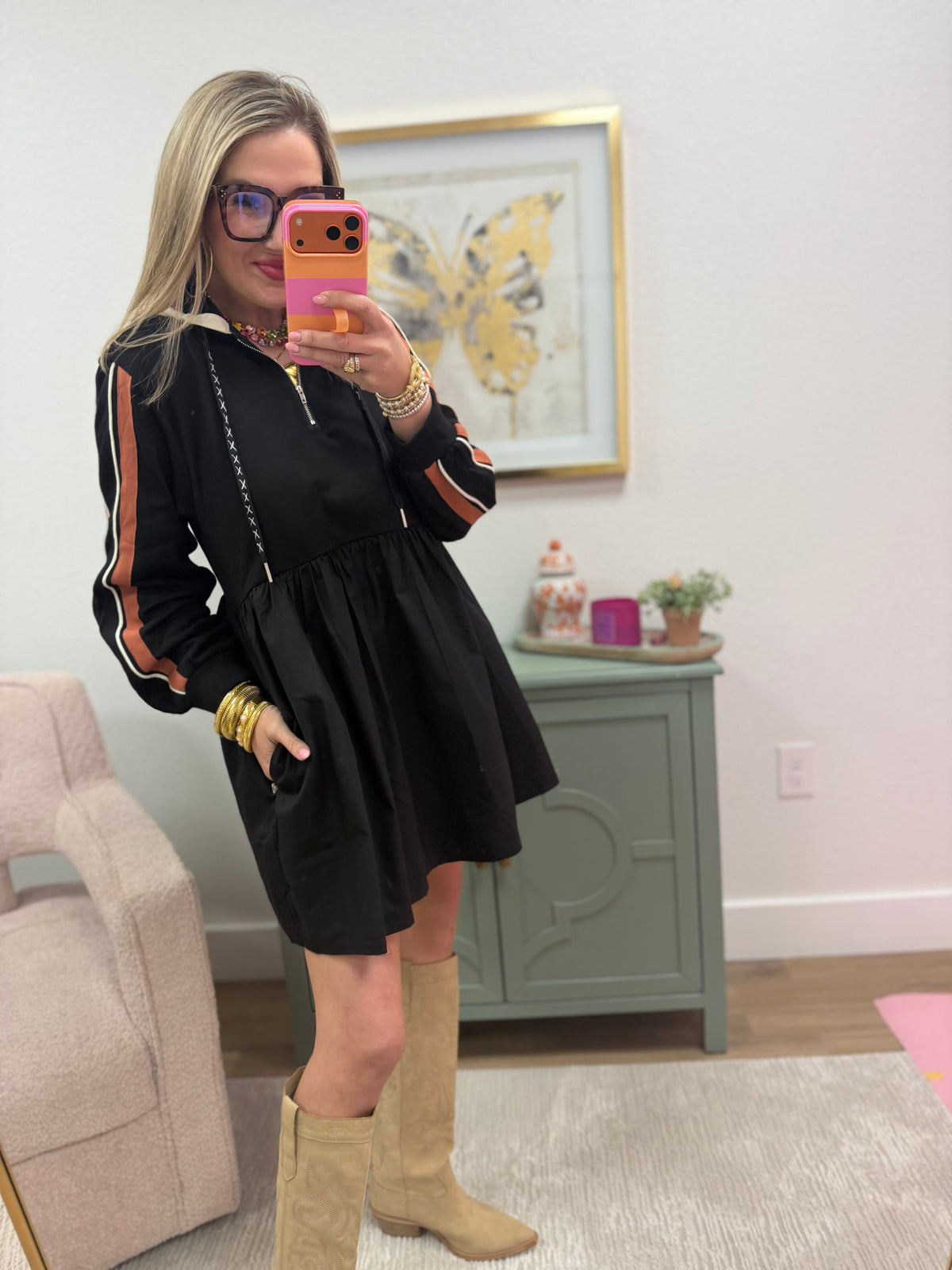 Black Detailed Sleeve Dress