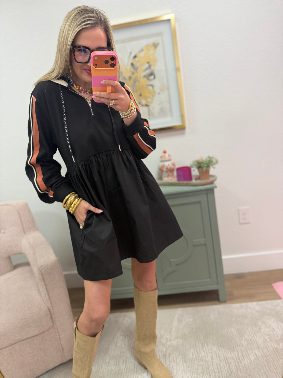 Black Detailed Sleeve Dress
