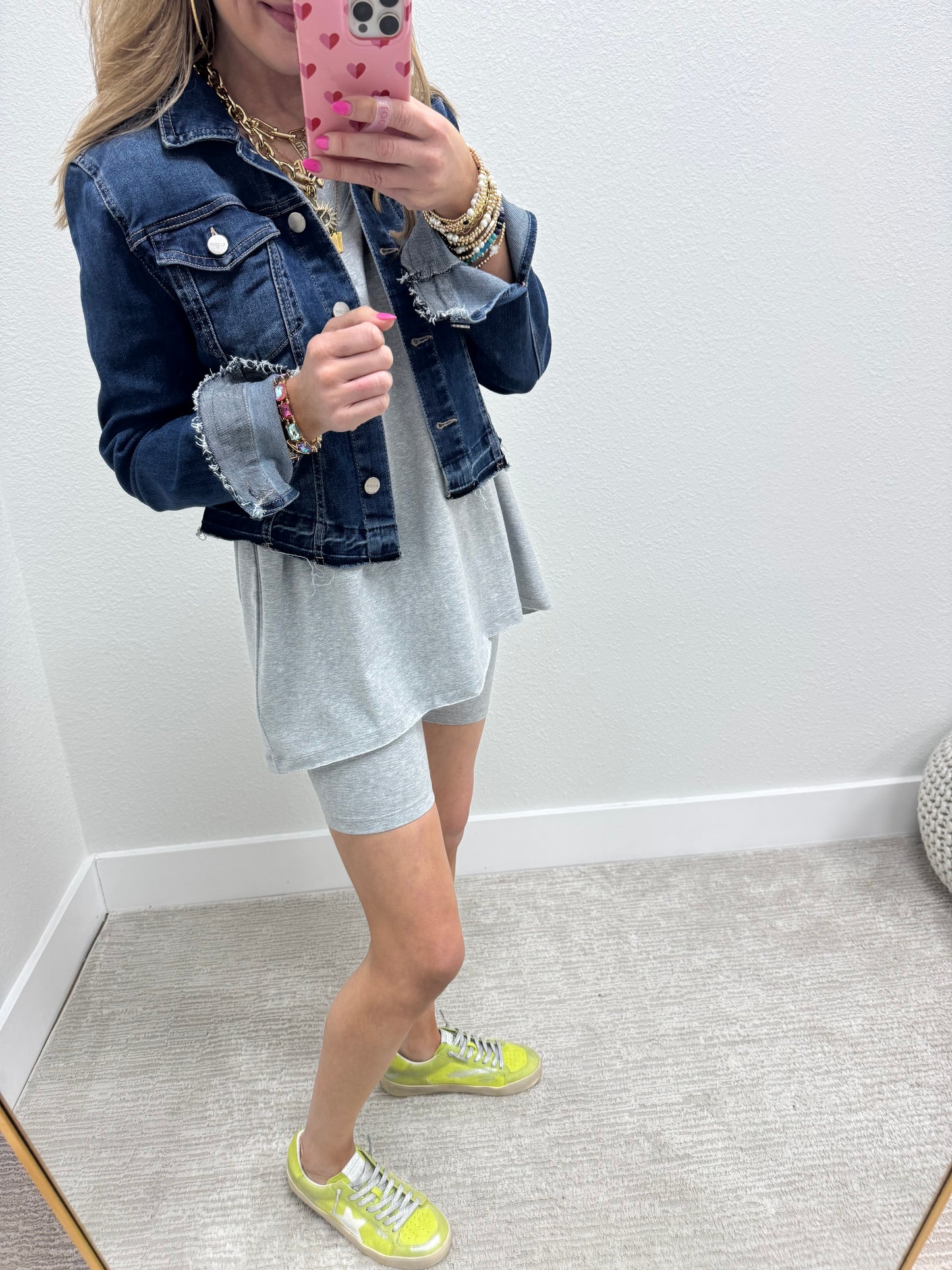 Gray Cotton Vneck Biker Short Two Piece Set