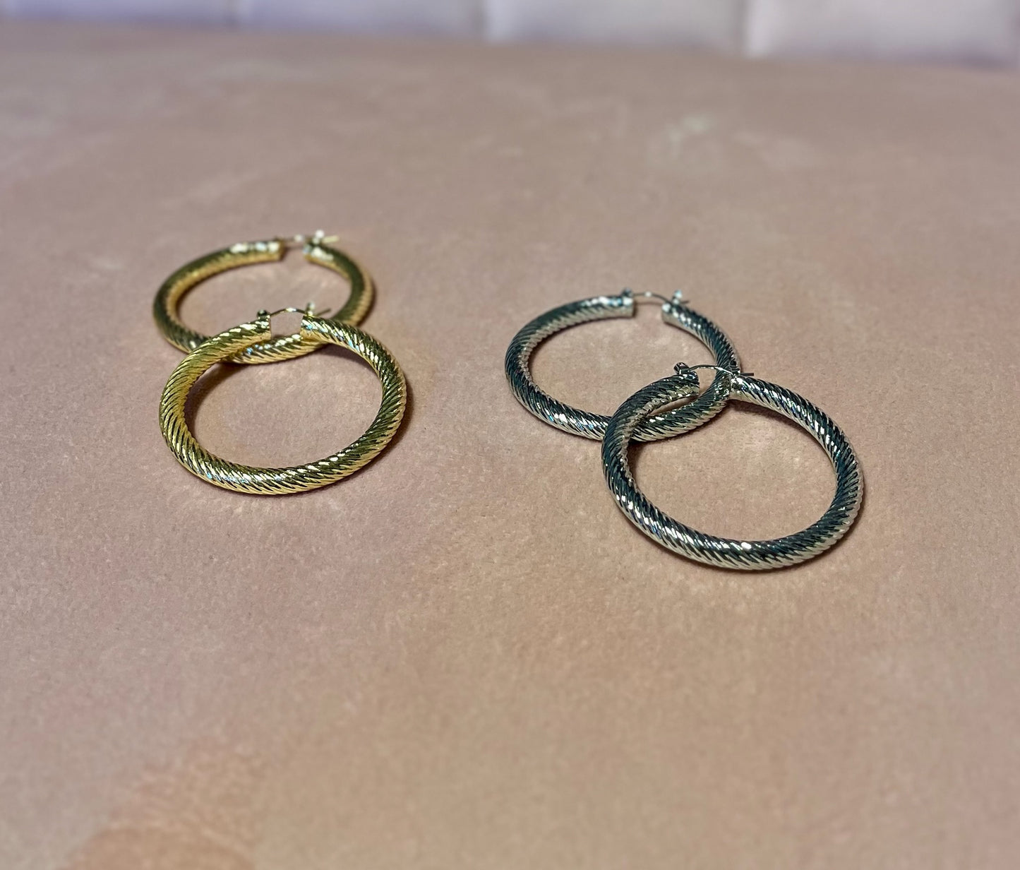 Medium Shiny Twist Hoop (silver and gold)