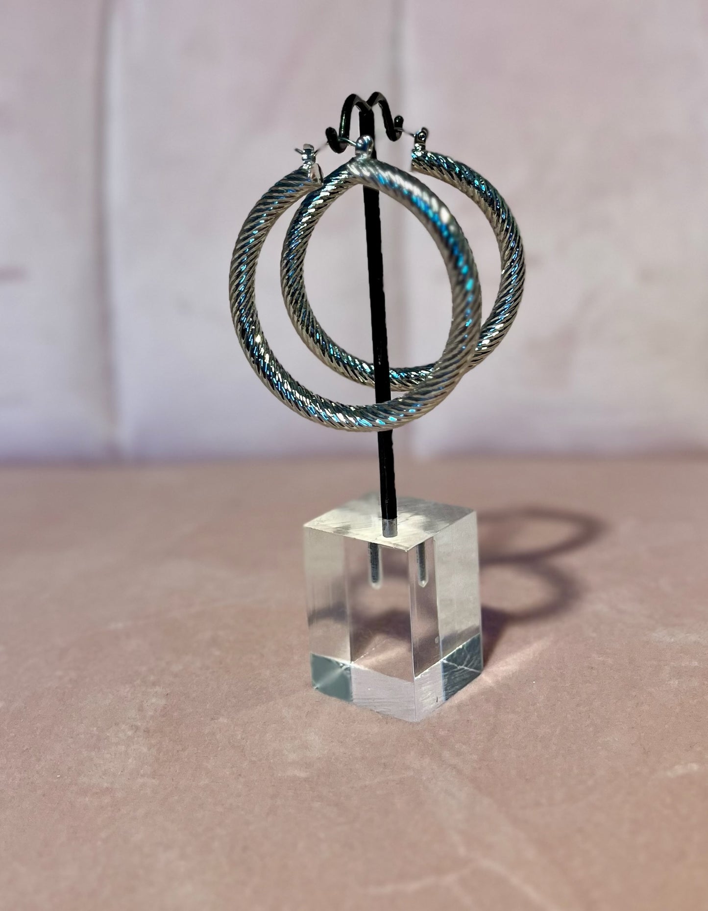 Medium Shiny Twist Hoop (silver and gold)