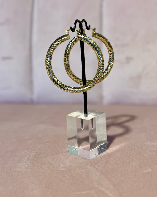 Medium Shiny Twist Hoop (silver and gold)