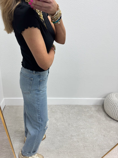 JBD Light Wash Dad Style Distressed Knee Jean