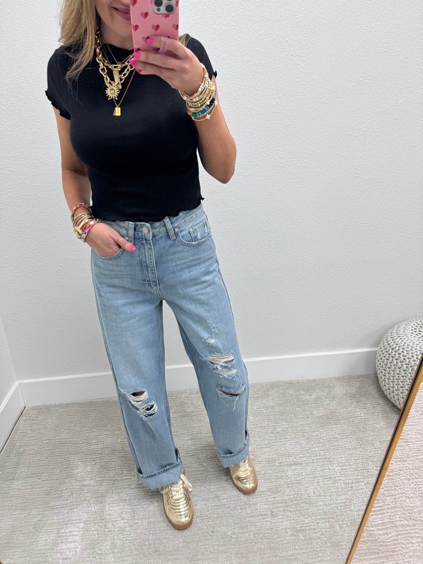 JBD Light Wash Dad Style Distressed Knee Jean