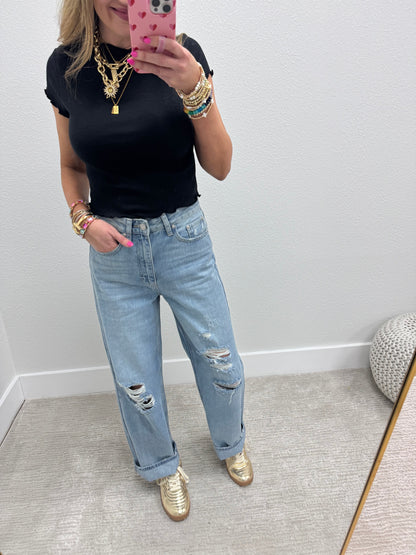 JBD Light Wash Dad Style Distressed Knee Jean