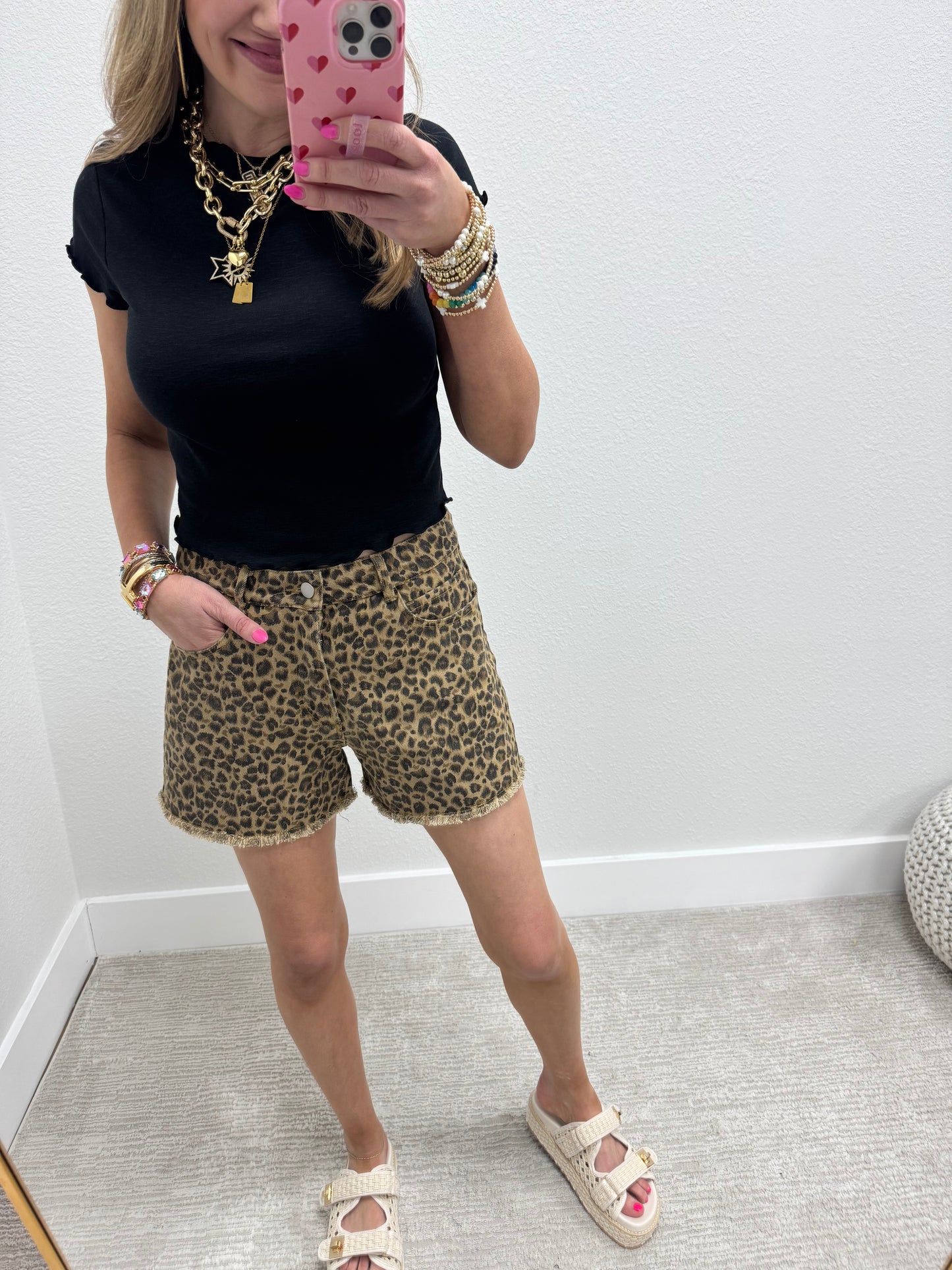 Black Cotton Lettuce Trim Crop Short Sleeve