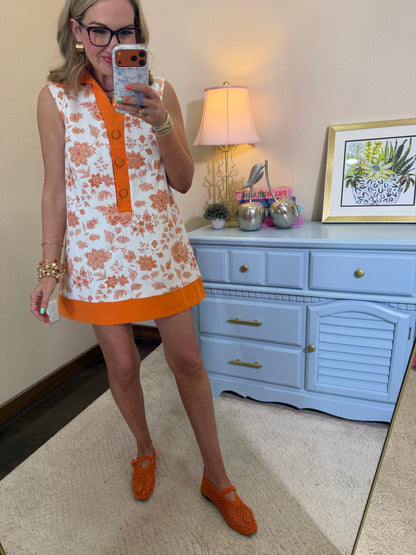 Orange Denim Floral Shift Dress