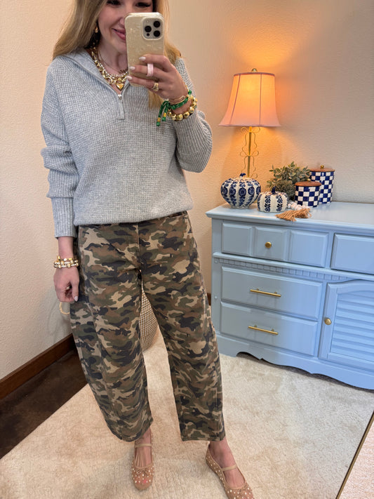 Cello Camo Washed Mid Waisted Barrel Jeans