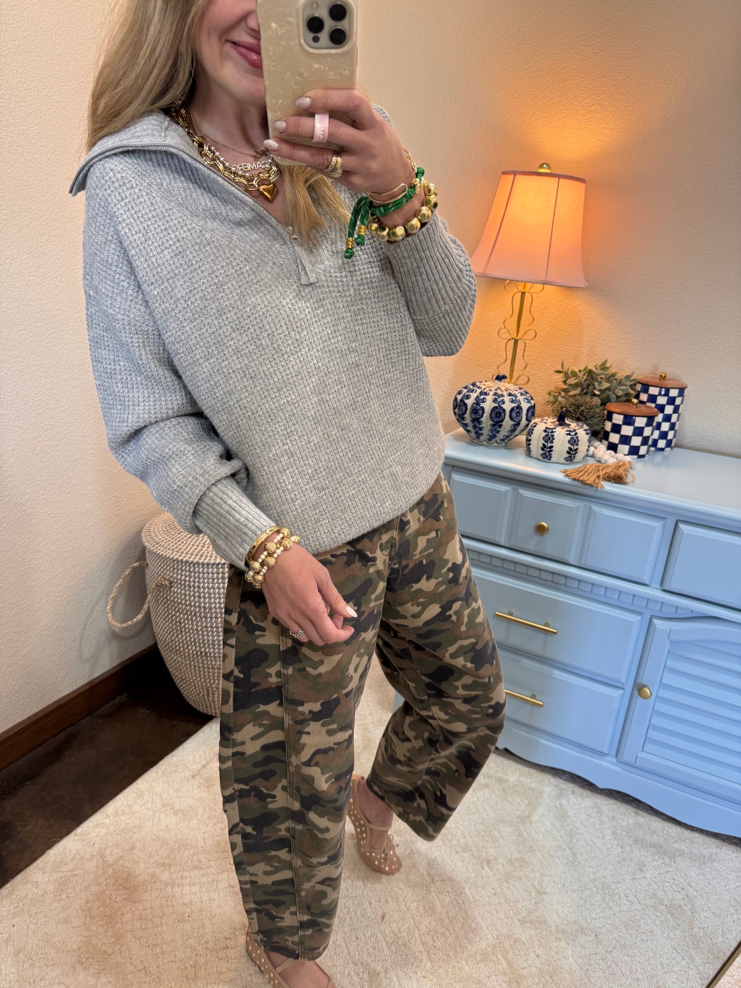 Cello Camo Washed Mid Waisted Barrel Jeans