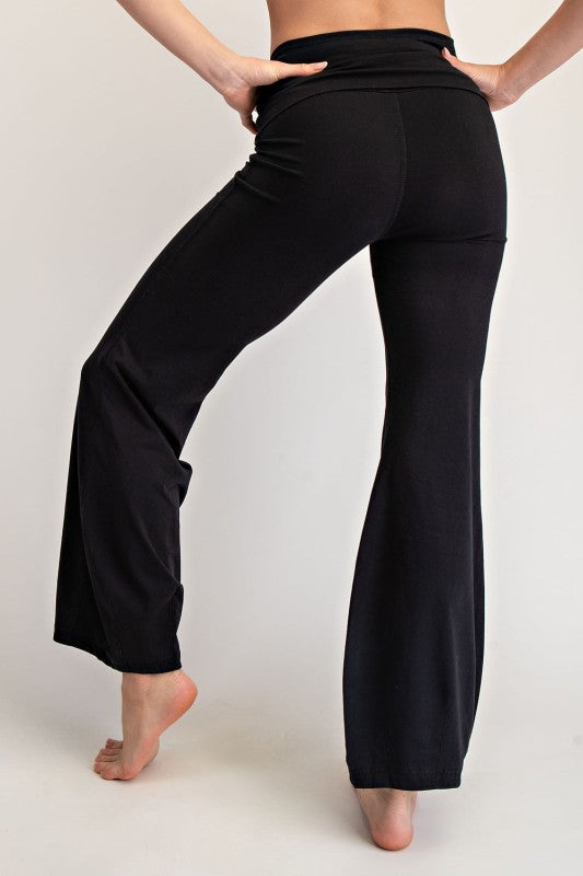 Black Cotton Foldover Yoga Pants