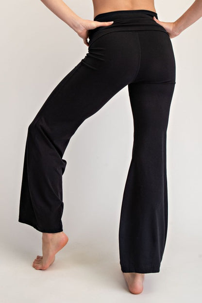 Black Cotton Foldover Yoga Pants