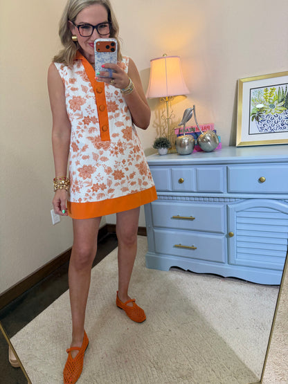 Orange Denim Floral Shift Dress