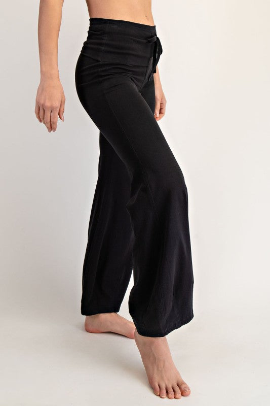 Black Cotton Foldover Yoga Pants