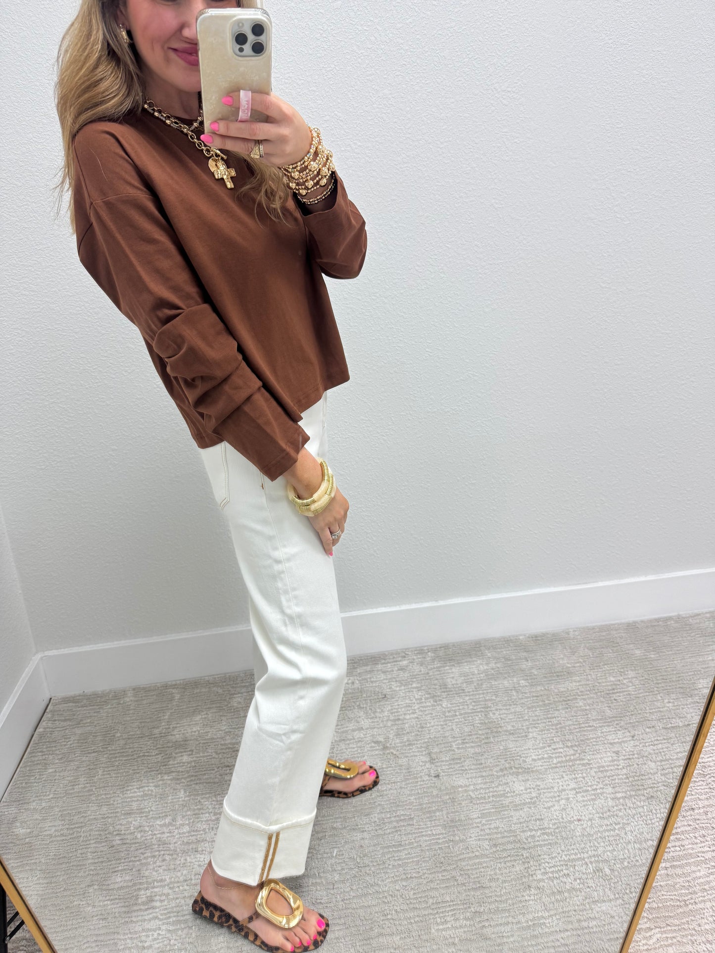 Cream Straight Leg Cuffed Denim