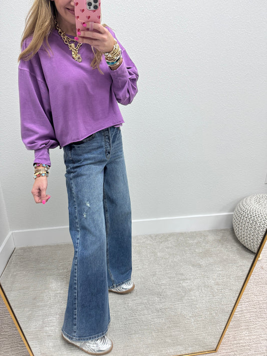 Plum Gather Sleeve Crop Long Sleeve