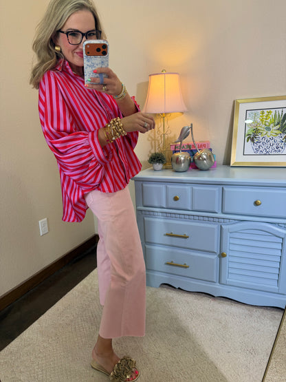 Vervet Light Pink High Rise Crop Wide Leg Jeans