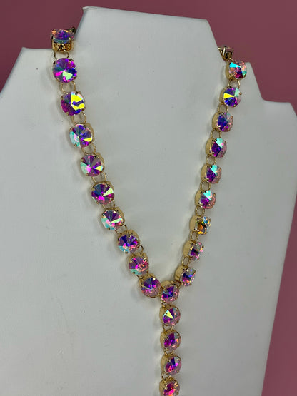 AB Crystal Y Drop 20” Necklace