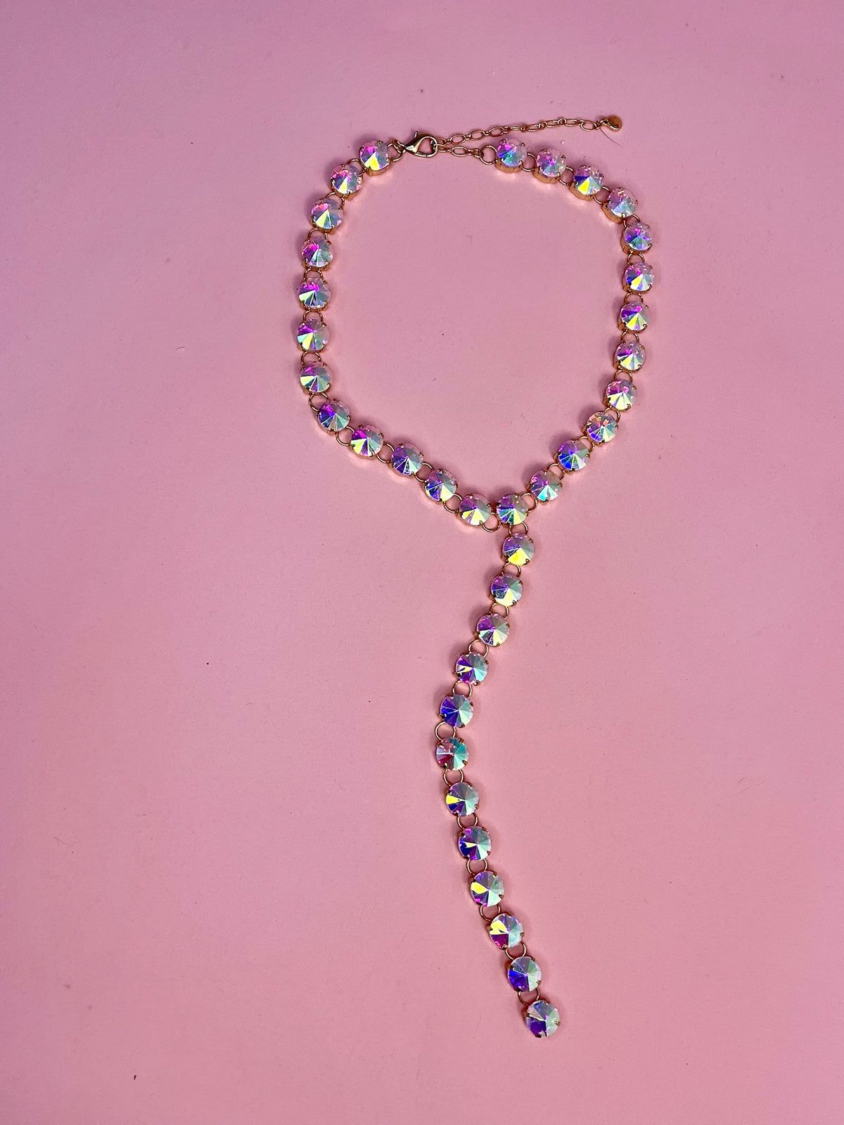 AB Crystal Y Drop 20” Necklace