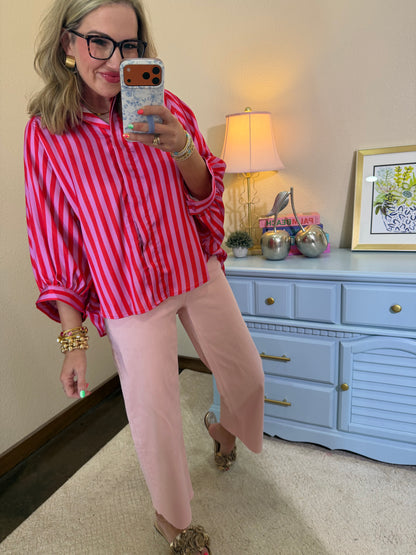 Vervet Light Pink High Rise Crop Wide Leg Jeans