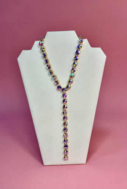 AB Crystal Y Drop 20” Necklace