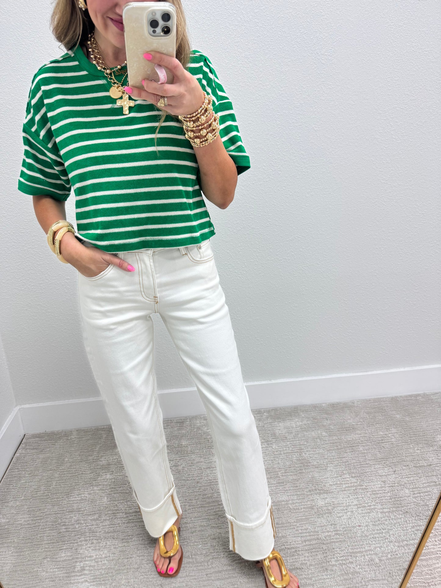 Cream Straight Leg Cuffed Denim