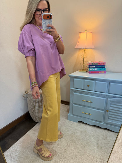 VERVET Marigold High Rise Drawstring Color Crop Wide Leg Jeans