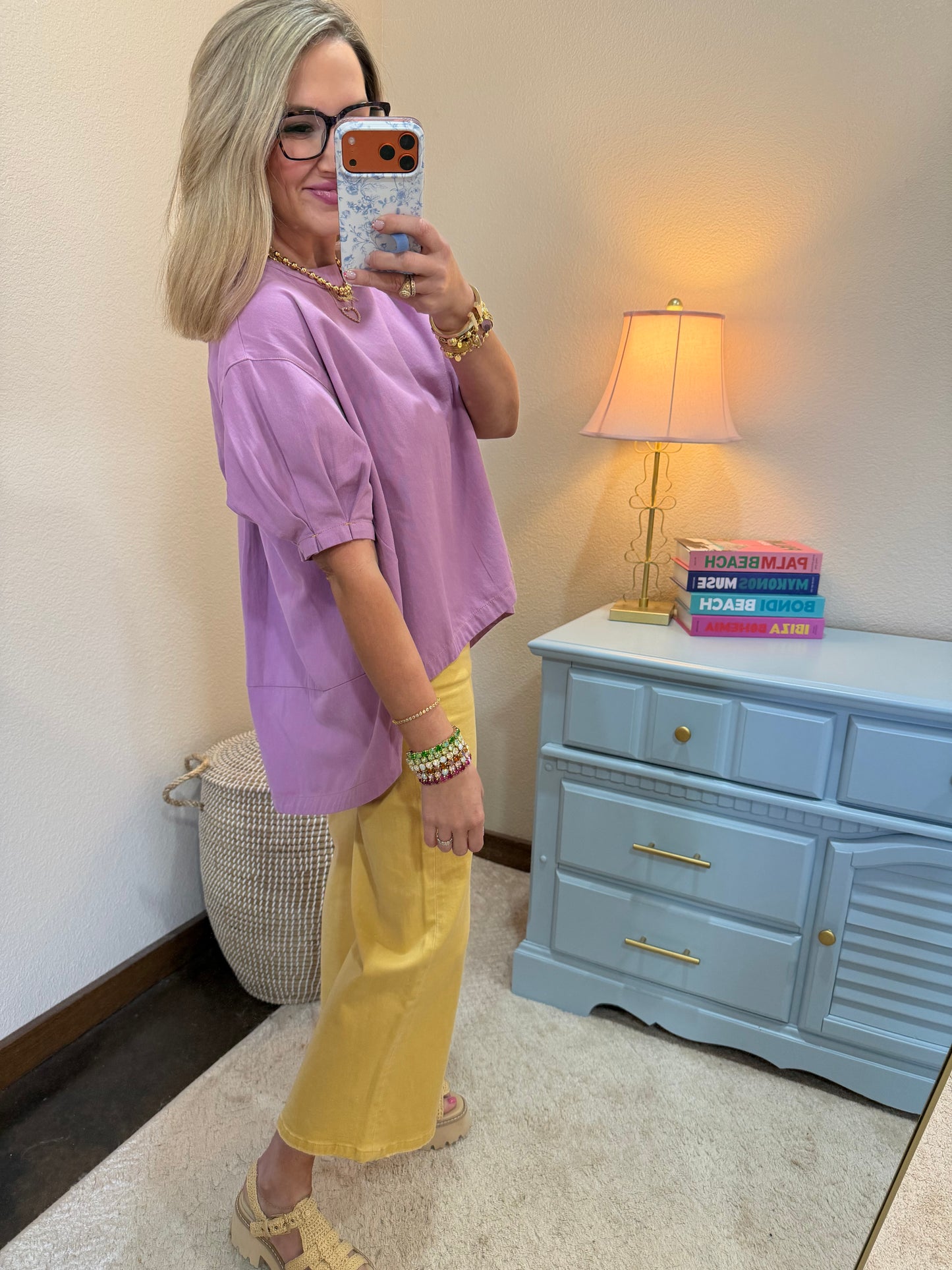 Purple High Low Denim Top