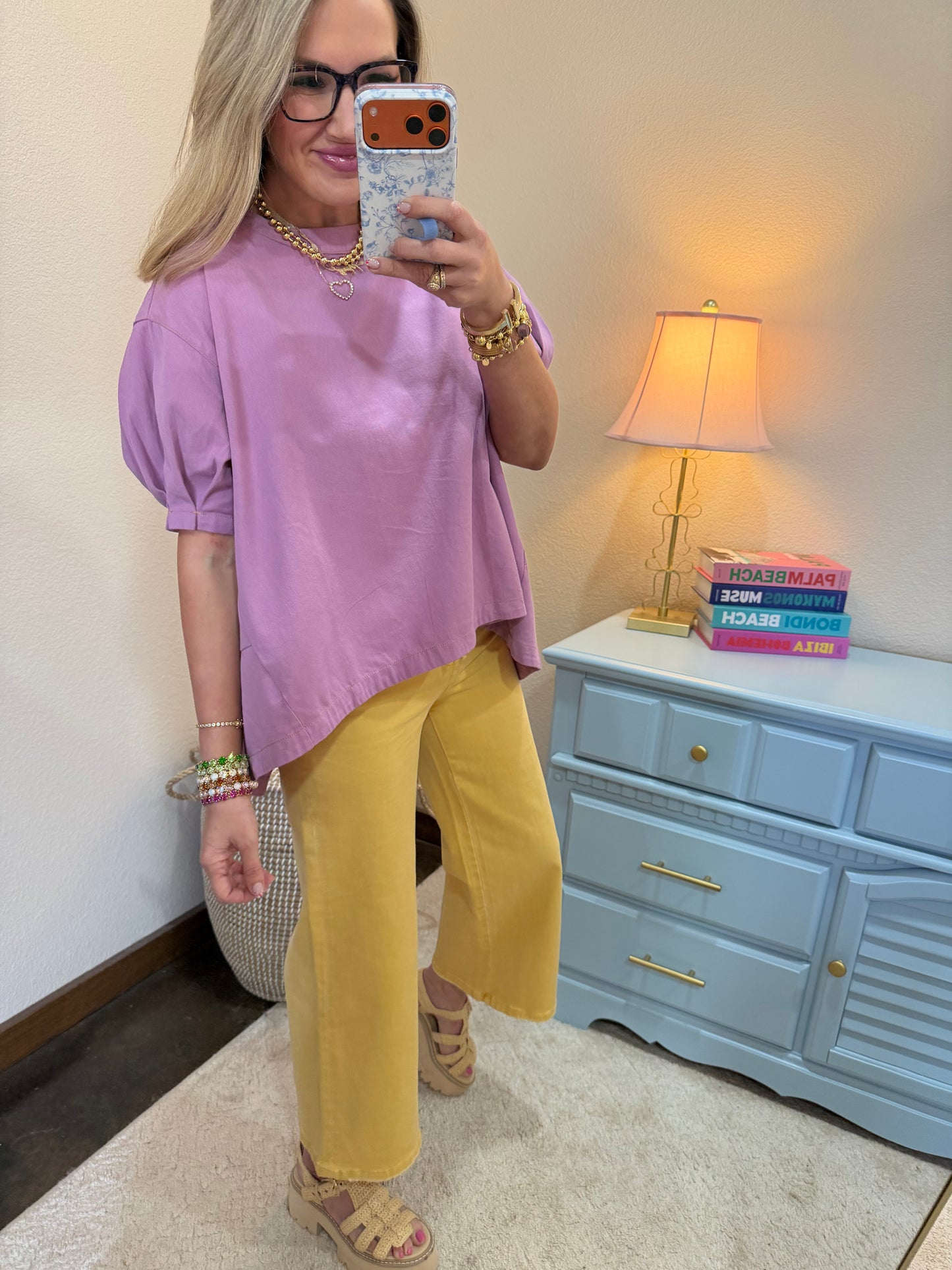 Purple High Low Denim Top