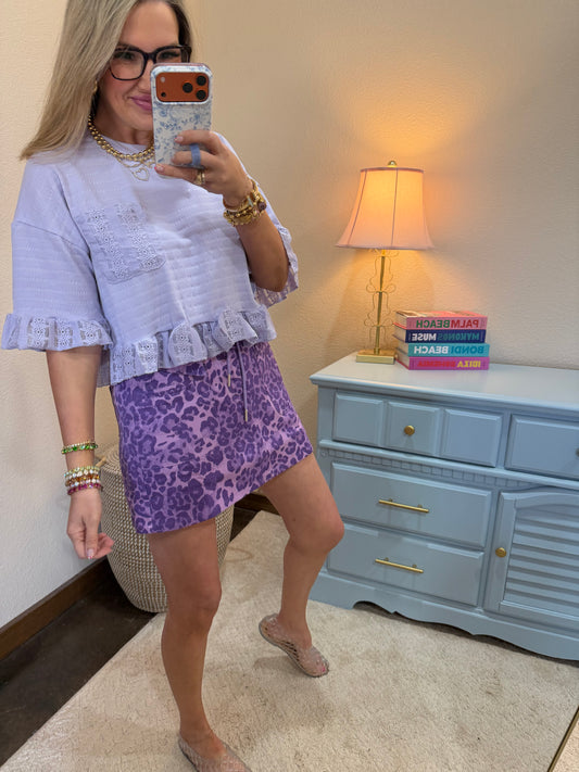 Lavender Half Sleeve Lace Ruffle Detail Textured Knit Top