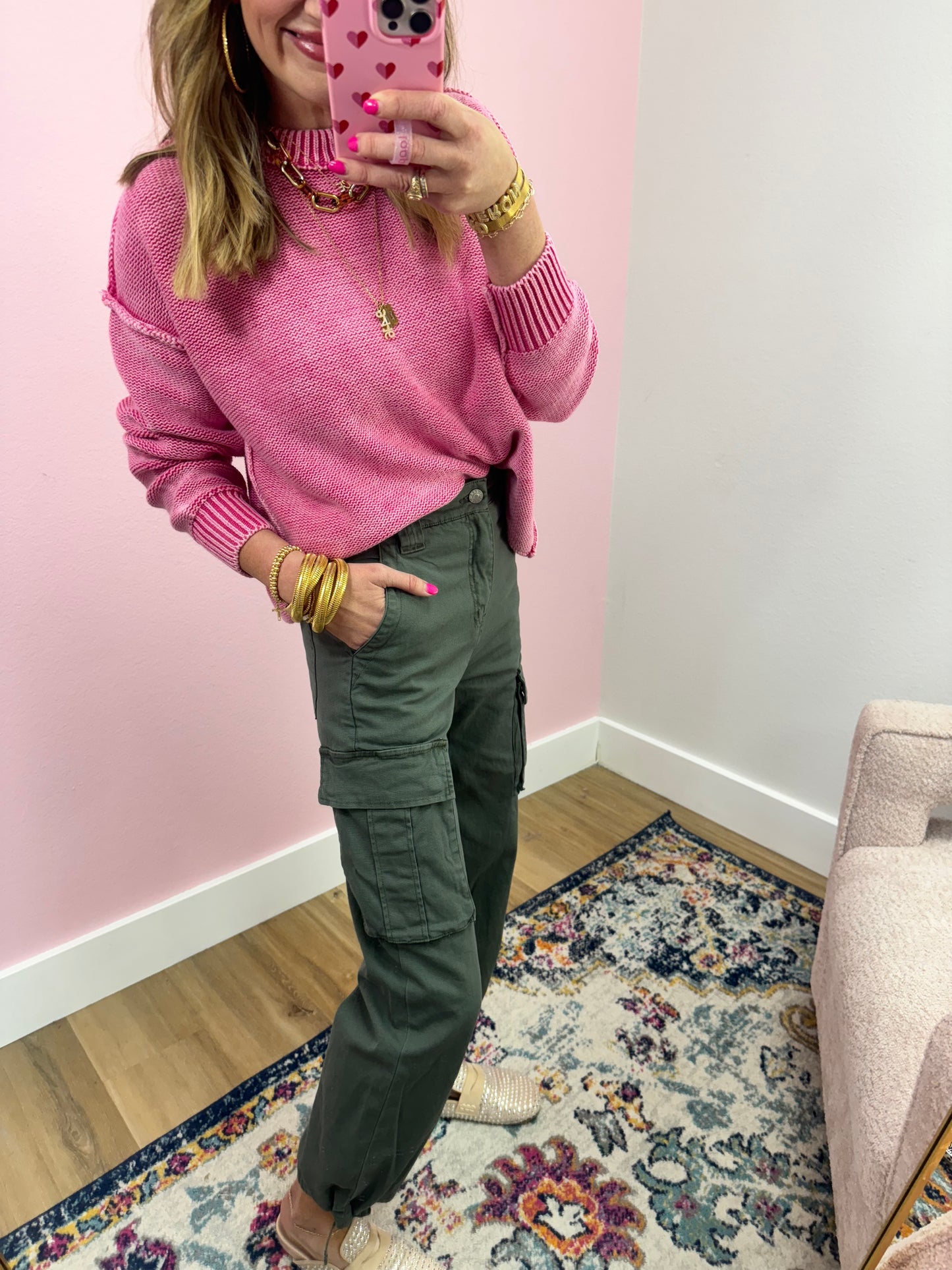 Daze Olive Cargo Tie Bottom Jeans FS