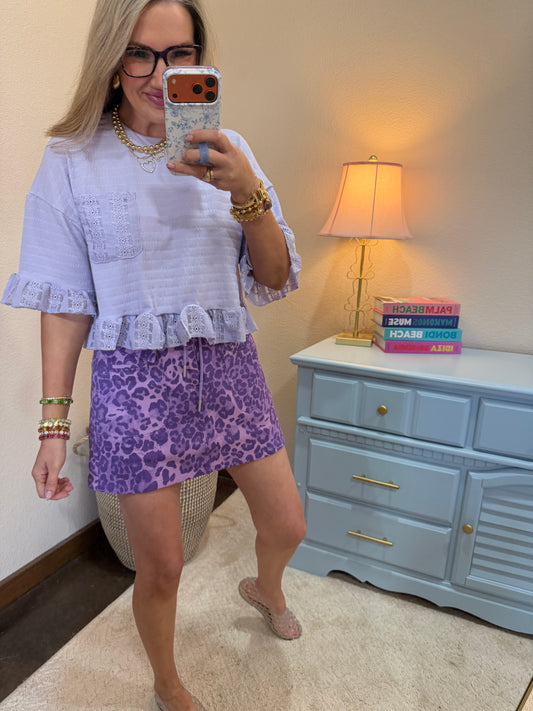 Lavender Half Sleeve Lace Ruffle Detail Textured Knit Top