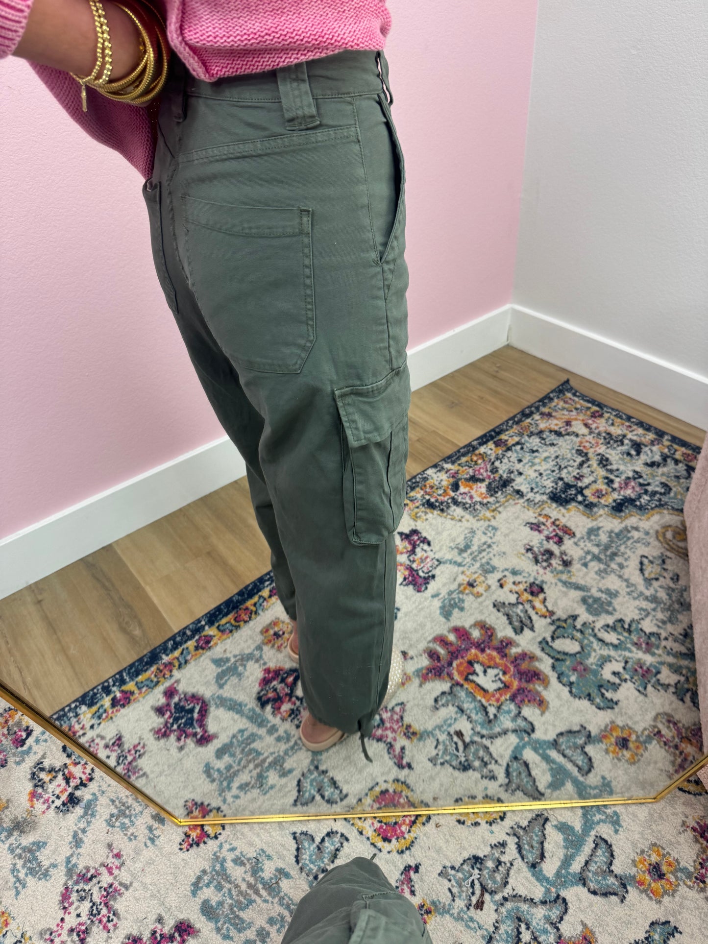 Daze Olive Cargo Tie Bottom Jeans FS