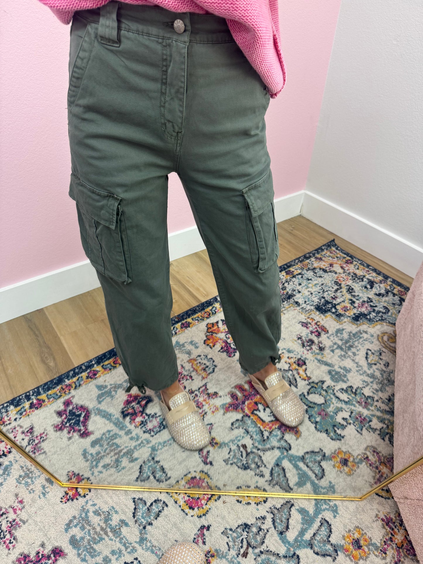 Daze Olive Cargo Tie Bottom Jeans FS