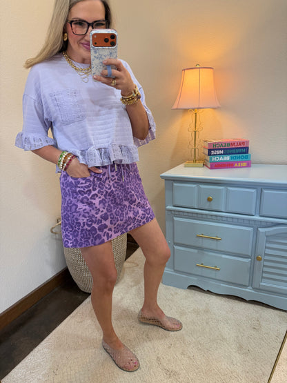Lavender Half Sleeve Lace Ruffle Detail Textured Knit Top