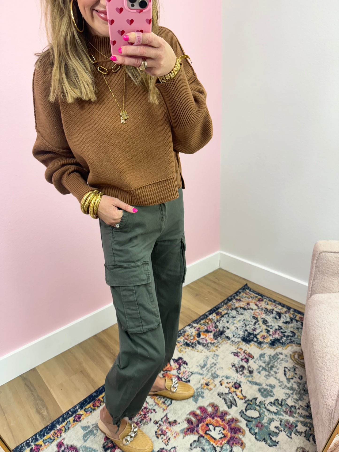 Daze Olive Cargo Tie Bottom Jeans FS