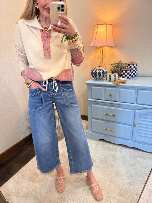 Vervet High Rise Drawstring Wide Leg Jeans