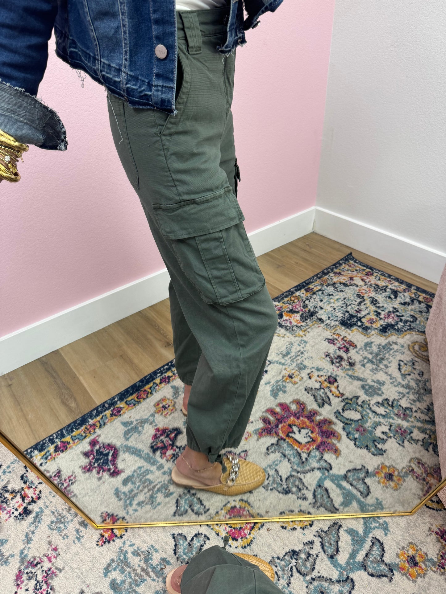 Daze Olive Cargo Tie Bottom Jeans FS