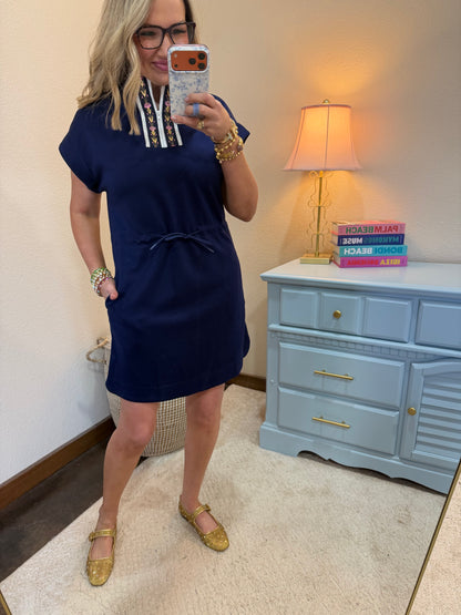 Navy Scuba Dolman Sleeve with Front Trim Zip Dress FS
