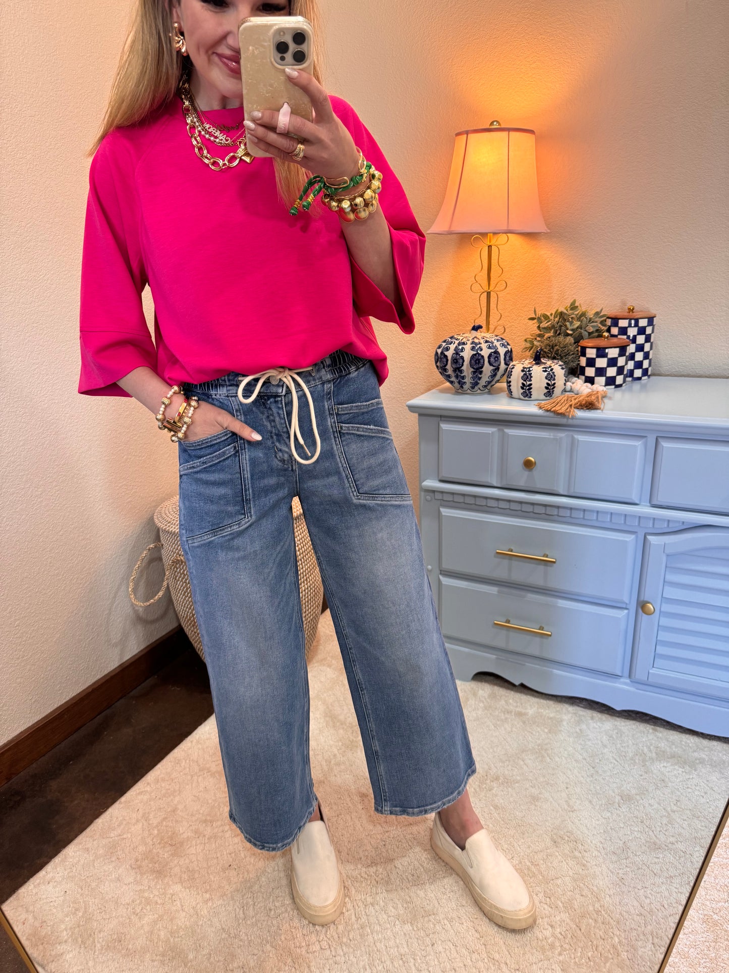 Vervet High Rise Drawstring Wide Leg Jeans