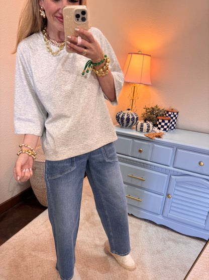 Heather Gray Scuba Half Sleeve Pullover Top