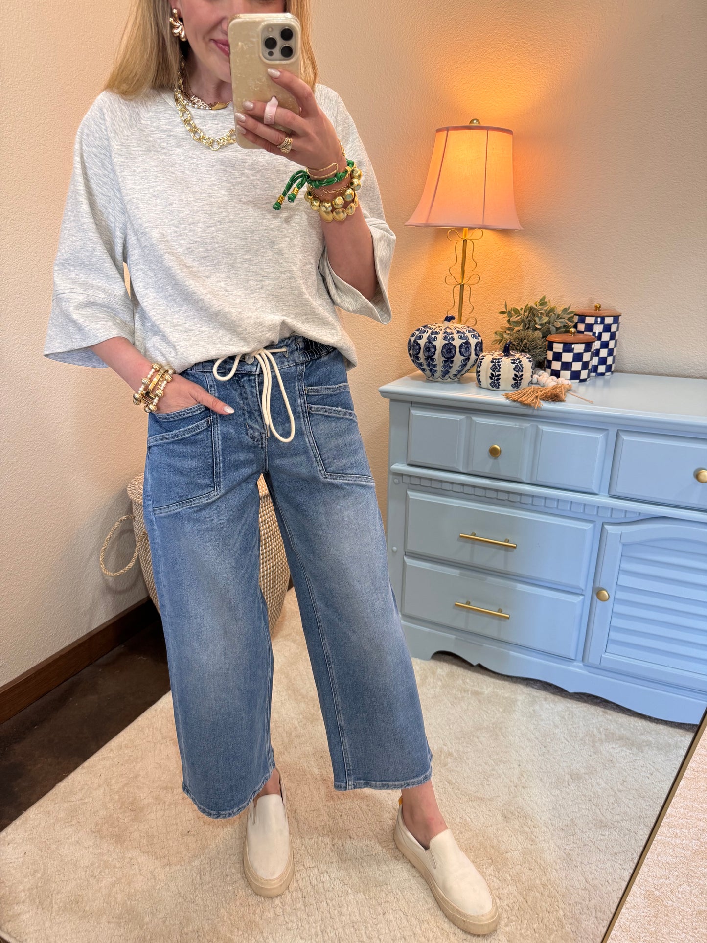 Vervet High Rise Drawstring Wide Leg Jeans