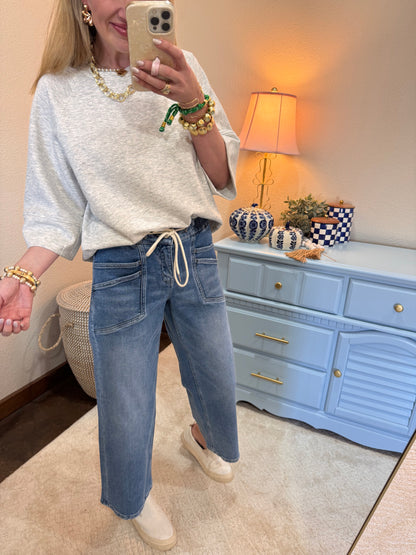 Heather Gray Scuba Half Sleeve Pullover Top