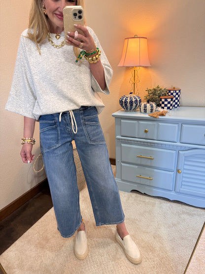 Heather Gray Scuba Half Sleeve Pullover Top