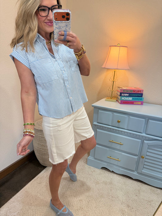 Light Blue Button-up Striped Shirt