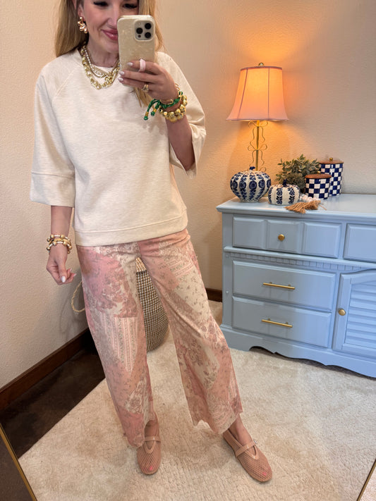 Beige Scuba Half Sleeve Pullover Top