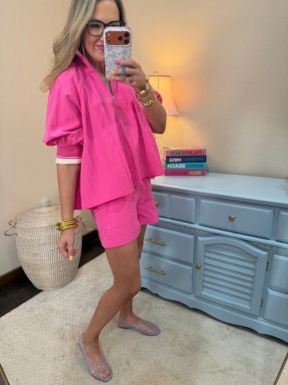 Hot Pink High Waist Elastic Band Short