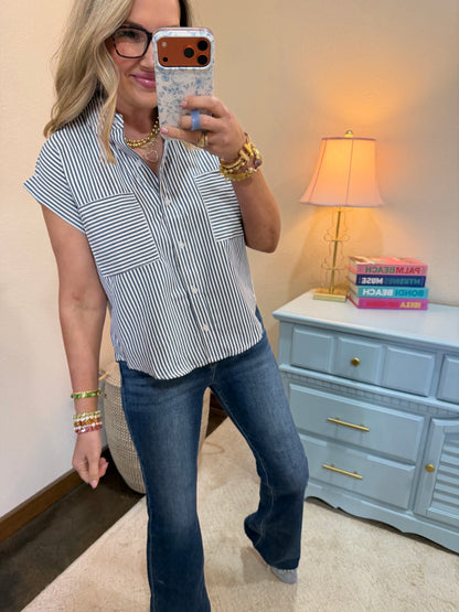 Navy Button-up Striped Shirt