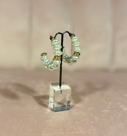 Pearl with Metal Bead Earrings (Gold & Silver)